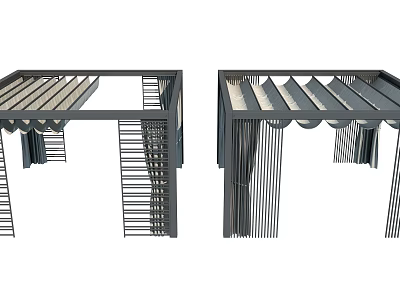 Modern Metal Pergola Design With Slatted Roof And Vertical Columns 3d model