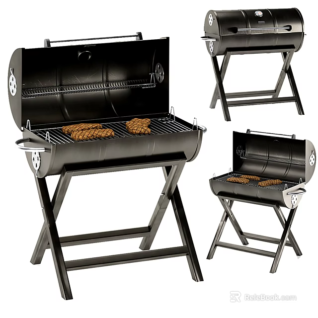 Portable Foldable Barbecue Grill With Foldable Stand And Sausages On Rack 3d model 
