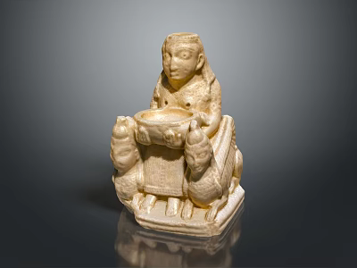 Ancient Carved Stone Figure Seated With Animal Head Base Holding Vessel 3d model