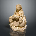Ancient Carved Stone Figure Seated With Animal Head Base Holding Vessel