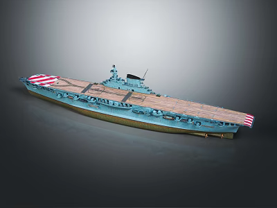 Detailed Space Carrier Model With Blue Hull Wooden Deck And Red White Stripes 3d model