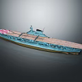 Detailed Space Carrier Model With Blue Hull Wooden Deck And Red White Stripes