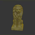 Carved Sitting Stone Lion Statue With Detailed Mane And Square Base