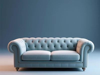 Elegant Light Blue Two Seater Sofa with Tufted Back Rolled Arms and Wooden Legs 3d model