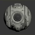 Futuristic Spherical Mechanical Device With Circular Lens Metallic Details And Surface Patterns