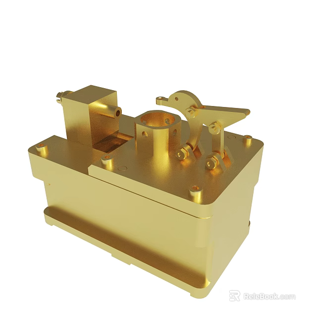 Golden Mechanical Component With Cylindrical Structure Bracket And Base Parts 3d model