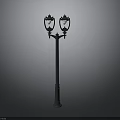 Vintage Street Lamp With Two Decorative Glass Heads On Metal Pole