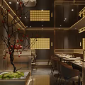 Elegant Chinese Restaurant Interior Featuring Dining Tables Chairs Decorative Flowers And Warm Lighting