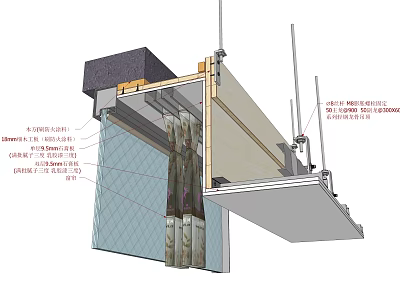 Detailed Suspended Ceiling Structure With Keel Gypsum Board Soundproof Cotton And Expansion Bolts 3d model