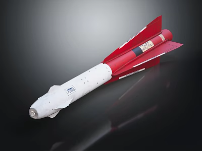 White And Red Rocket Weapon Featuring Tail Fins And Identification Markings 3d model