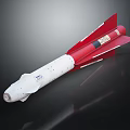 White And Red Rocket Weapon Featuring Tail Fins And Identification Markings