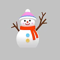 Cute Snowman With Pink And Blue Hat Red Scarf Branch Arms And Colorful Buttons