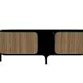 Modern TV Stand With Wooden Panels Black Accent And Metal Legs Design