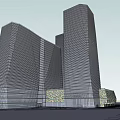 Modern High Rise Office Building Complex With Grid Facade And Glass Design 3d model