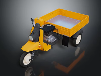Yellow Cargo Motorcycle With Open Tray Black Body And White Wheels 3d model