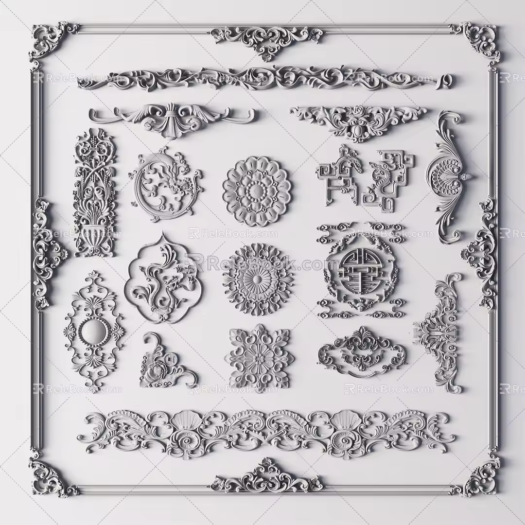 European-style carved plaster lines 3d model