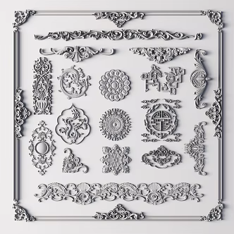 European-style carved plaster lines 3d model