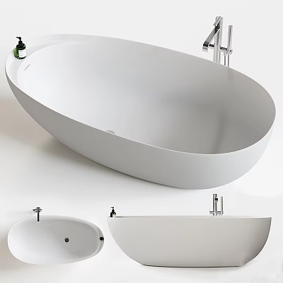 Modern White Ceramic Oval Countertop Washbasin Design With Chrome Faucet And Sleek Lines 3d model