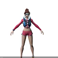 Woman In Red Long Sleeve Top Blue Vest Pink Shorts And Brown Hat