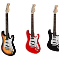 Three Stylish Electric Guitars In Sunburst Red And Black Colors For Music Enthusiasts