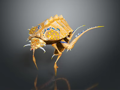 Golden Mythical Creature With Spikes Blue Spots Yellow Dots And Long Tail 3d model