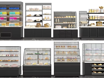 Modern Retail Display Shelves with Glass Doors and Multiple Layers for Food Products 3d model
