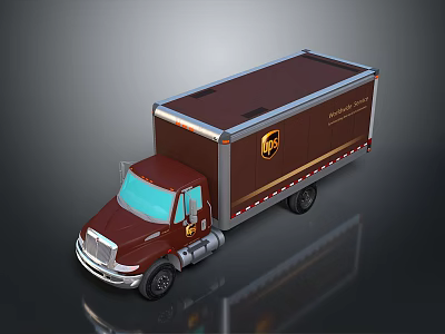 Brown FedEx Delivery Truck With Box Body And Express Logo Design 3d model