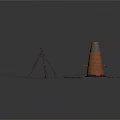 Tripod Traffic Cone And Octagonal Manhole Cover With Chain On White Background