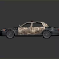 Old Rusty Police Car With Red Blue Lights And Weathered Body