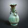 Elegant Green Ceramic Vase With Double Ring Handles For Home Furniture Decor