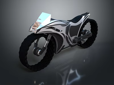 Futuristic Black And White Motorcycle With Sleek Design Large Tires And Transparent Windscreen 3d model
