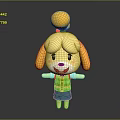 Cute Dog Game Character With Yellow Ears Green Plaid Vest Blue Skirt And Open Arms