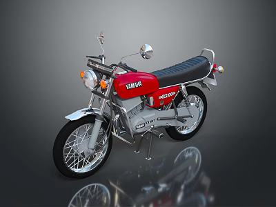 Red Yamaha Motorcycle With Vintage Design Silver Body Parts And Black Seat 3d model