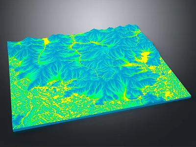 Highly Detailed 3D Terrain Model With Blue Yellow Elevation Contour Patterns 3d model