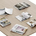 Open Interior Design Books Magazines On Wooden Table With Room Photos Furniture And Text
