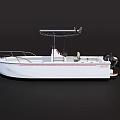 Modern White Yacht With Blue Canopy Control Panel Seats And Outboard Motor