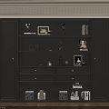Elegant Retro Full Wall Black Bookcase With Multiple Storage Drawers And Exquisite Decor Display Shelves