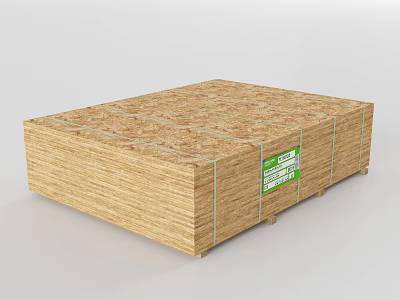 Stacked Stone Wood Panels With Green Label And Straps On Wooden Pallet 3d model