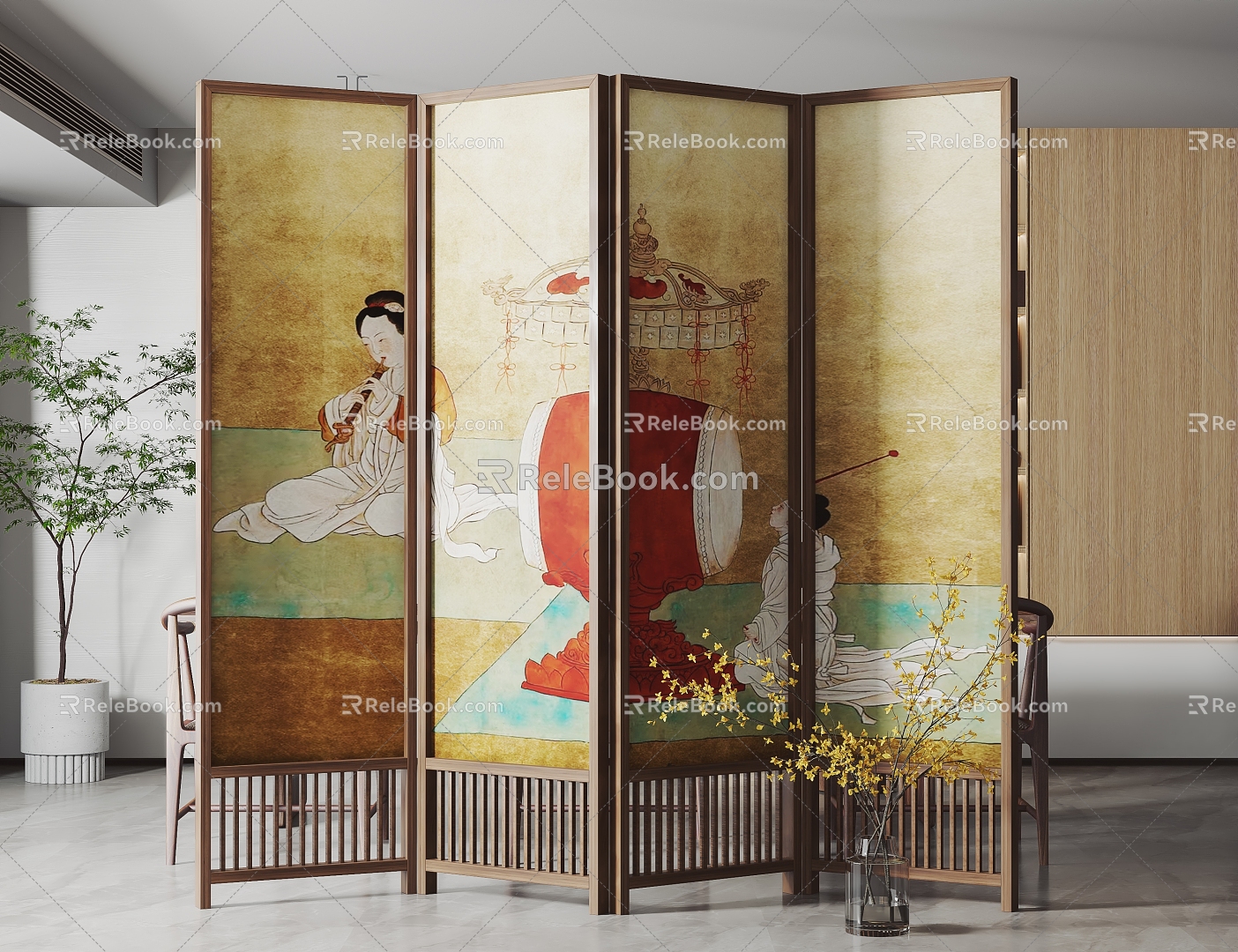 New Chinese-style screen partition 3d model