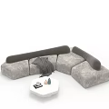 Modern Gray Soft Fabric L shaped Sofa Coffee Table Set With White Table Decorative Items