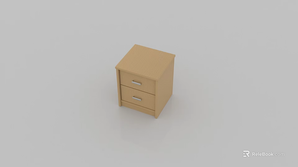 Wooden Nightstand With Two Drawers Light Wood Finish Simple Modern Design 3d model 