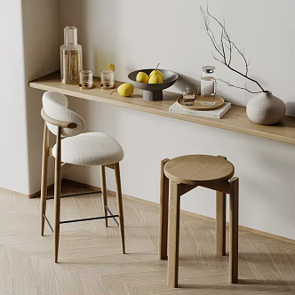 Bar Chair Combination Wooden Bar Chair Decorative Ornaments Dried Pear 3d model