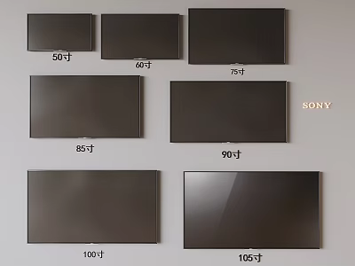 Sony TVs Display Featuring Various Screen Sizes from 50 to 105 Inches 3d model