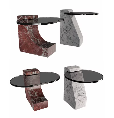Modern Coffee Tables With Marble Base And Glass Top In Various Styles 3d model