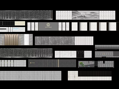 Modern Feature Wall Design Collection With Various Textured Panels And Lines 3d model