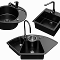 Black Kitchen Sinks With Faucet Featuring Round Square And Corner Shapes 3d model