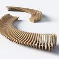 Modern Curved Wooden Landscape Bench With Slatted Design For Outdoor Spaces