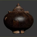 Traditional Reddish Brown Ceramic Jar With Textured Surface Lid And Base