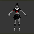 Anime School Uniform Style Robot Girl With Black Short Hair Red Tie And Mechanical Limbs