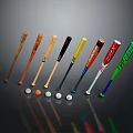 Row of Colorful Baseball Bats and Balls as Sports Equipment